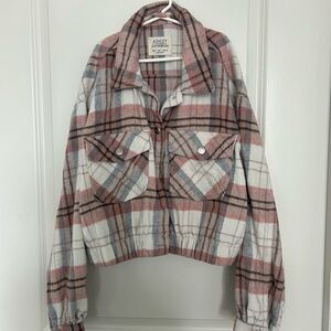 Ashley By 26 International Pink and Gray Plaid Teddy Jacket